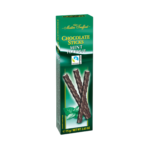 Chokoladestnger med mintsmag, 75 g.